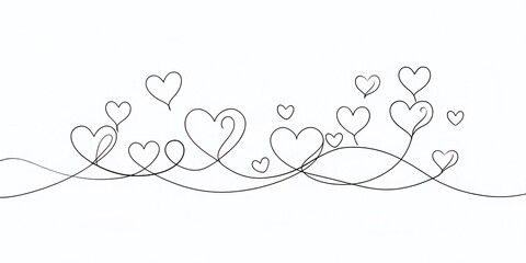 Naklejka na meble Panoramic Collection of Hand-Drawn One-Line Hearts: Valentine's Day Love Symbols, Continuous Line Art Sketches, Isolated on White