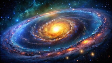 Wall Mural - Panoramic Deep Space Nebula: Spiral Galaxy and Starfield Background