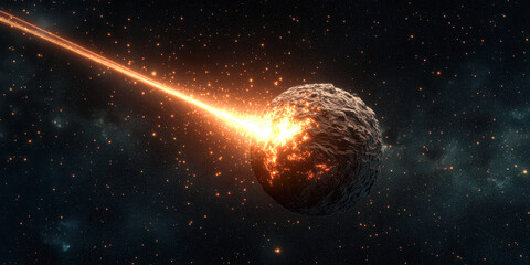 Wall Mural - A large rock is seen in the sky with a bright light coming from it