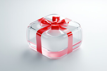 Red ribbon transparent gift box icon