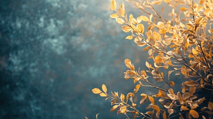 Poster - Tree with yellow leaves is in front of a blue background. The leaves are in various stages of ripeness, with some still green and others turning yellow