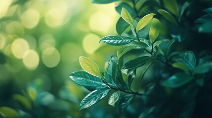 Poster - Leafy green plant with a bright green color. The leaves are full and lush, and the sunlight is shining on them, creating a beautiful and serene atmosphere