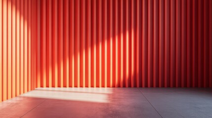 Wall Mural - Room with red walls and a white floor. The room is empty and has a very bright and warm atmosphere