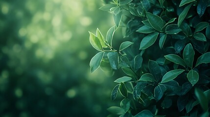 Poster - Lush green bush with leaves that are wet. The leaves are green and the background is a bright green color