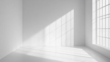 Wall Mural - White room with a window and a shadow on the wall. The room is empty and has a very clean and simple design