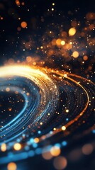 Fototapete - Swirling bokeh lights in striking cyan and rich gold hues create a mesmerizing abstract background at night