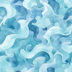 Poster - Serene watercolor doodle of flowing waves in soothing shades of blue, evoking calmness and tranquility