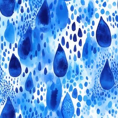 Bold doodle-style watercolor design featuring vibrant blue droplets against a white background