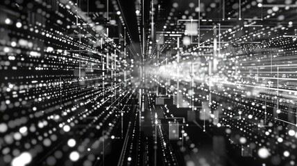 Abstract picture of white particle with digital technology style design with the coding data flow show dynamic movement represent about programming by programmer or problem solve by encryption. AIG53.