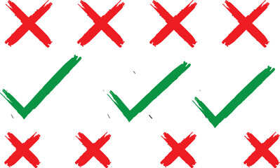 Wall Mural - check mark, tick mark, and cross brush sign red checkmark and red x icons, buttons for vote, electio