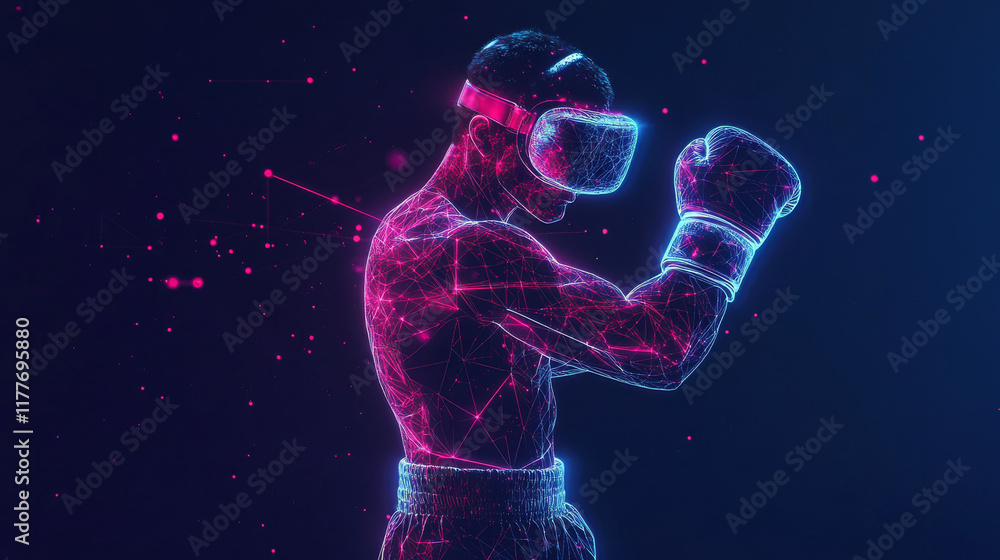 Hologram boxers. Boxing of polygons, triangles of points and lines ...