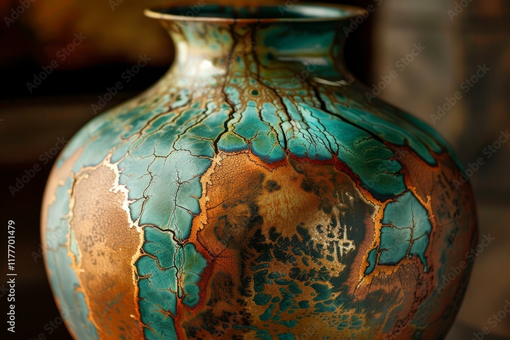 Beautiful raku pottery vase is showing the unique textures of the ...