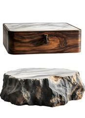 Wall Mural - wooden trunk and marble rock display stand isolated on transparent background