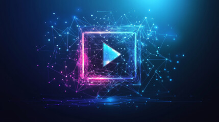 Wall Mural - a hologram of the video. the video icon consists of polygons, triangles of dots and lines. the video