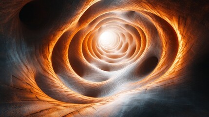 Wall Mural - A spiral tunnel with a bright orange light shining through it