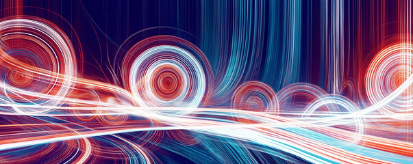Wall Mural - swirling red and blue lights creating abstract circular patterns