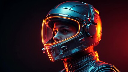 Wall Mural - astronaut looking ahead in space suit and helmet with illuminated visor