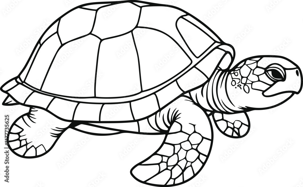 A simple coloring page line art illustration of an abstract turtle ...