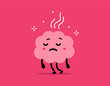 © wowomnom - Vector cartoon illustration of cute stress overwork unhappy brain character on pink color background. Flat doodle style design of tired and burnout brain need rest
