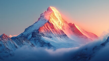 Wall Mural - Majestic snow-capped mountain peak at sunset.