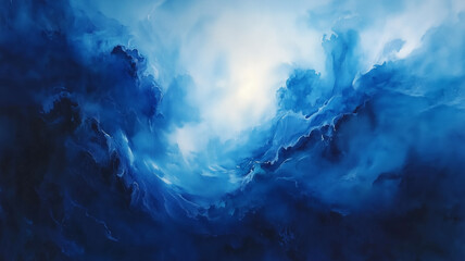 Poster - A watercolor painting of a blue ocean with a white cloud in the sky. The painting has a calm and peaceful mood