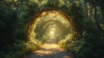 Wall Mural - branches forming a beautiful natural archway in the forest inviting a serene journey