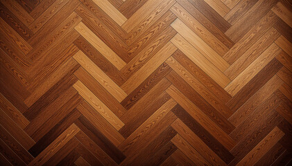 Wall Mural - Dark brown wood flooring forms herringbone pattern.