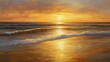 © afrah - Golden sunset over a calm ocean with soft waves and a reflection of warm hues on the water
