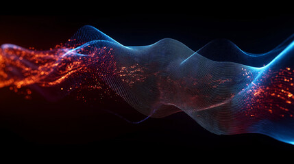 Wall Mural - abstract blue and red particles flowing on black background