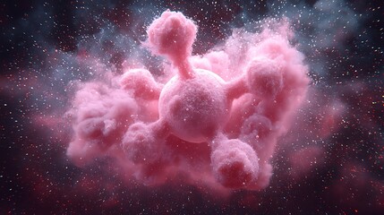 pink molecule cloud, cosmic background, science concept, abstract art.
