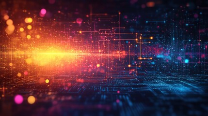 An abstract technology background featuring a vibrant array of colored optical fibers, creating a visually captivating image that symbolizes seamless transfer and communication of data, Hd image