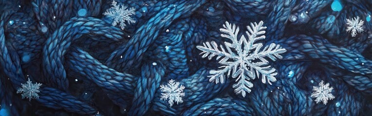 Poster - Winter wonderland with intricate blue patterns and delicate snowflakes