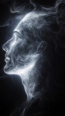 Aufkleber - Mystic profile of a man illuminated by ethereal smoke against a dark background during the night