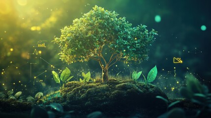 Aufkleber - Harmonious blend of natural growth symbols in a serene environment showcasing abundant plant life and vibrant visuals