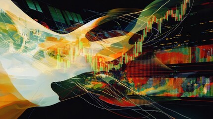 Leinwandbilder - Dynamic visualization of financial market trends and data analysis through abstract graphics