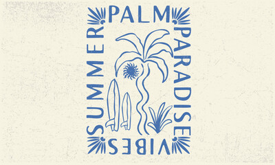 Wall Mural - Summer paradise. Palm and surfboard artwork. Summer vibes artwork. Sunshine paradise graphic print design. Surf club design. Beach modern abstract art. Enjoy beach life. Endless summer artwork. 
