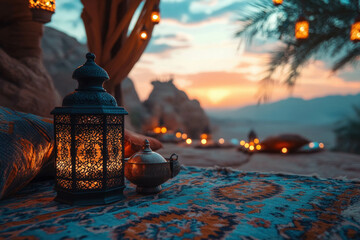 Wall Mural - An Outdoor Evening Setting With Beautiful Lighting, Perfect For Celebrating Ramadan