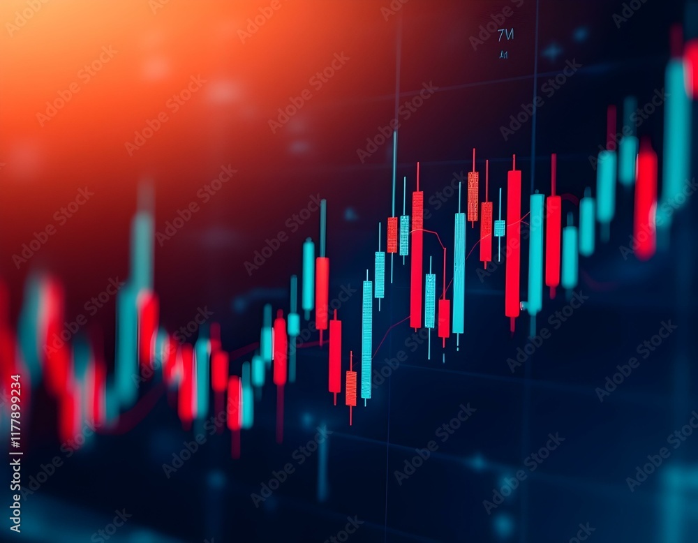 Candlestick chart showing stock market trends. Red and green bars on ...
