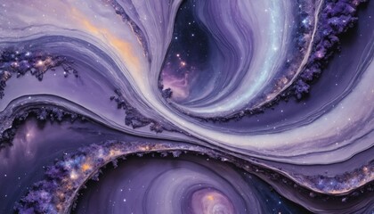 Wall Mural - Abstract galaxy with molten lavender rivers and floating iridescent crystals