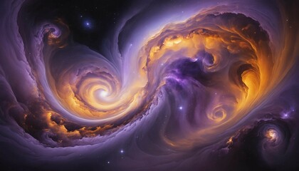 Wall Mural - Abstract surreal galaxy with flowing amber rivers and misty lavender nebula swirls