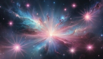 Wall Mural - Abstract surreal galaxy with soft opal-colored lights and luminous pink starbursts