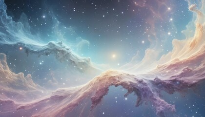 Wall Mural - Dreamy cosmic backdrop with radiant white ripples and soft opalescent cosmic dust
