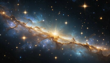 Wall Mural - Dreamy galaxy featuring translucent light beams and floating golden star clusters