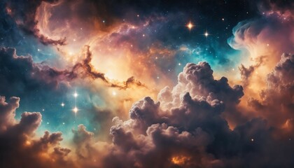Wall Mural - Dreamy surreal galaxy with soft metallic glows and translucent amber stardust clouds