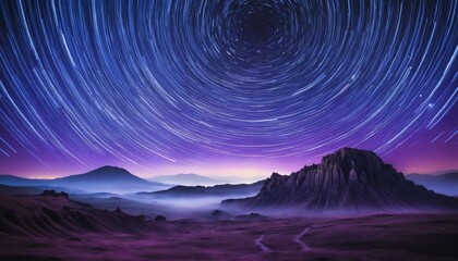 Wall Mural - Galaxy scene featuring surreal star trails and luminous violet streaks in cosmic clouds