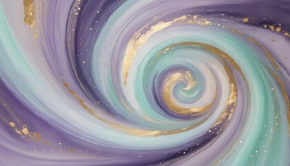 Wall Mural - Soft dreamy galaxy with lavender, mint, and golden highlights in an abstract swirl