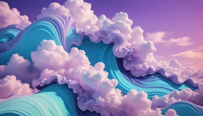 Wall Mural - Surreal cosmic background blending creamy lavender clouds with vibrant cyan waves