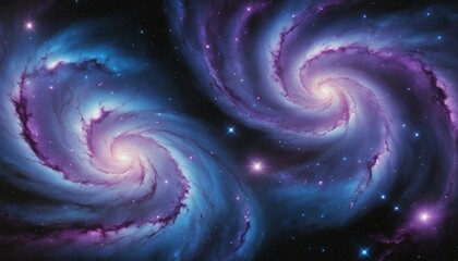 Wall Mural - Vibrant dreamy galaxy with swirling purple and blue nebulae on a starry black canvas