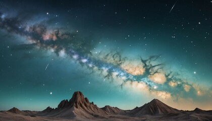 Wall Mural - Whimsical galaxy filled with creamy beige and light teal cosmic dust under faint stars
