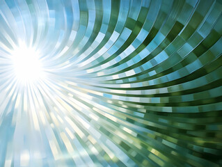 Abstract swirling green blue light tunnel, bright sun rays background, futuristic technology design, website header